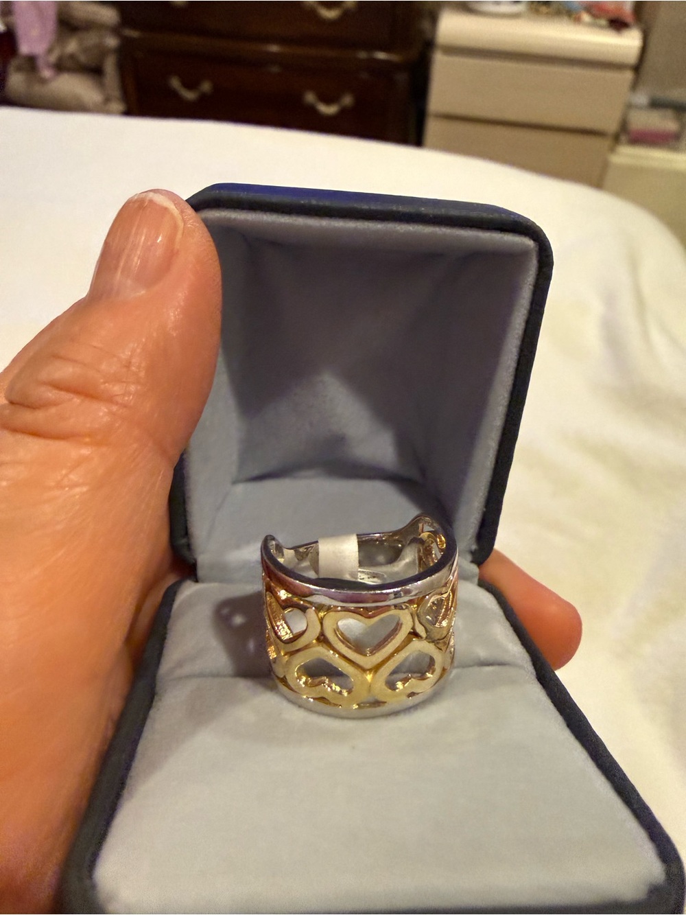Two-Tone Heart Cutout Wide Band Ring - 18k Gold and Silver 925